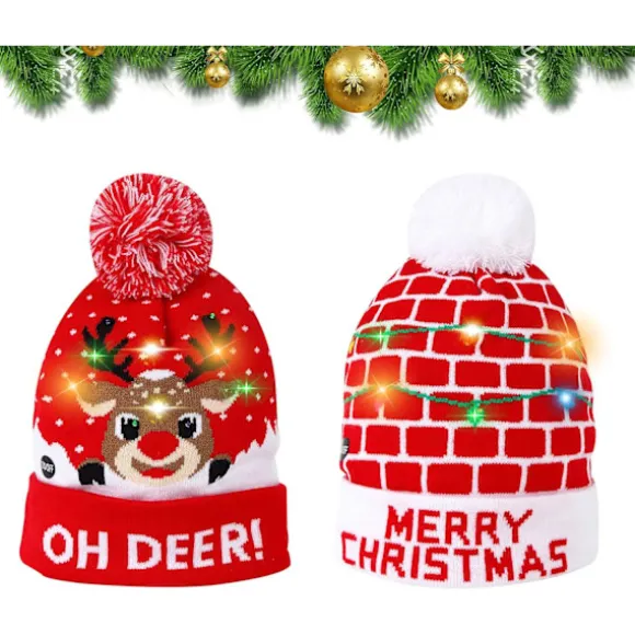 LED Julehat 2 Stykker LED Farverige Julehat Fawn Strik