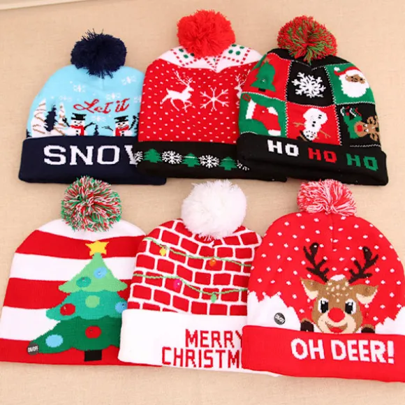 LED Julehat 2 Stykker LED Farverige Julehat Fawn Strik