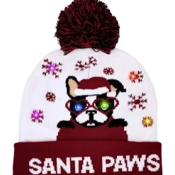 LED Julehat, Lysende Julehat Unisex Strikket Hue Feriehat med Hundetryk til Fest