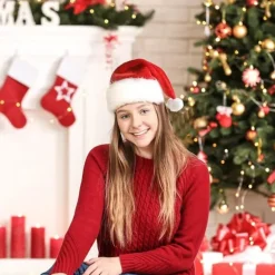 LED julehue - Lysende nissehue, juleferiehue til voksne, unisex plys komfort julehuer