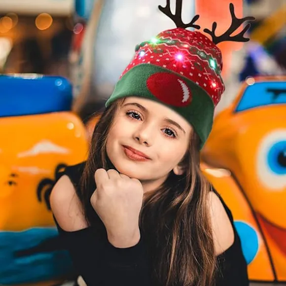 LED Jule-Strikket Hat, Lysende Strikket Hat