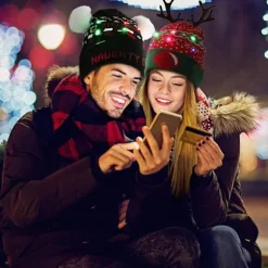 LED Jule-Strikket Hat, Lysende Strikket Hat