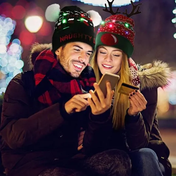 LED Jule-Strikket Hat, Lysende Strikket Hat