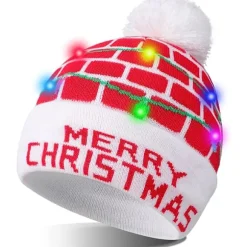 LED Lysende Hat Beanie Strikket Hue, Farverige LED Julebeanie