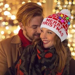 LED Lysende Hat Beanie Strikket Hue, Farverige LED Julebeanie