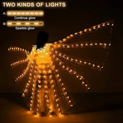LED Lysende Store Vinger Voksen Varmt Lys Gylden Vinget Sommerfugl Kappe Bar Performance Fluorescerende Rekvisitter, Halloween Dekoration Tøj