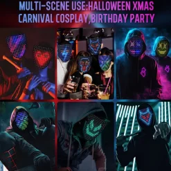 LED Maske Halloween kostume til børn og voksne, ansigts transformerende maske med lys og gestuskontrol, sejt legetøj
