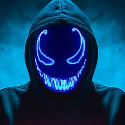 LED Maske Halloween, LED Halloween Maske, Purge Maske med 3 Lystilstande, Lysende Halloween Maske til Mænd Kvinder Børn Blå
