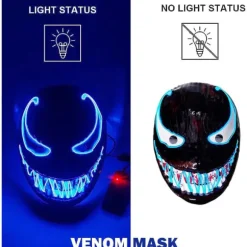 LED Maske Halloween, LED Halloween Maske, Purge Maske med 3 Lystilstande, Lysende Halloween Maske til Mænd Kvinder Børn Blå