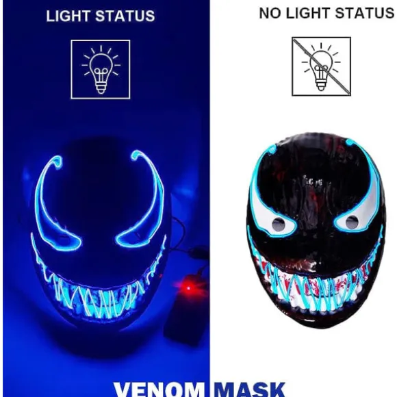 LED Maske Halloween, LED Halloween Maske, Purge Maske med 3 Lystilstande, Lysende Halloween Maske til Mænd Kvinder Børn Blå