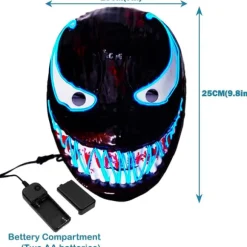LED Maske Halloween, LED Halloween Maske, Purge Maske med 3 Lystilstande, Lysende Halloween Maske til Mænd Kvinder Børn Blå