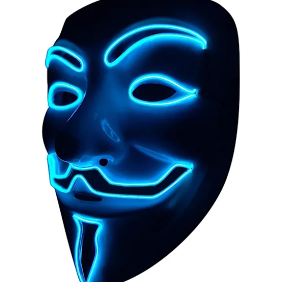 LED Maske Med Lys Til Halloween, Jul, Karneval, Festival, Kostume Cosplay Fest (Hvidt Ansigt Blåt Lys)