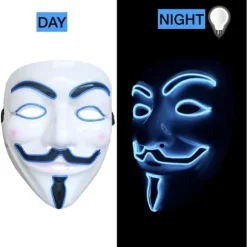 LED Maske Med Lys Til Halloween, Jul, Karneval, Festival, Kostume Cosplay Fest (Hvidt Ansigt Blåt Lys)
