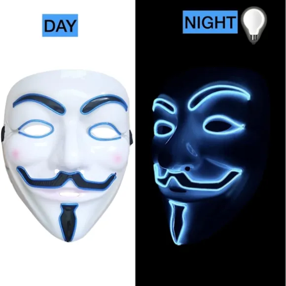 LED Maske Med Lys Til Halloween, Jul, Karneval, Festival, Kostume Cosplay Fest (Hvidt Ansigt Blåt Lys)