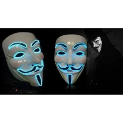 LED Maske Med Lys Til Halloween, Jul, Karneval, Festival, Kostume Cosplay Fest (Hvidt Ansigt Blåt Lys)
