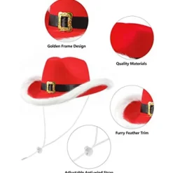 LED rød og hvid julecowboyhat julemandens western-feriehat cowboy-julemandshat blinkende western-julehat TACJY Multicolor