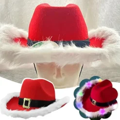 LED rød og hvid julecowboyhat julemandens western-feriehat cowboy-julemandshat blinkende western-julehat TACJY Multicolor