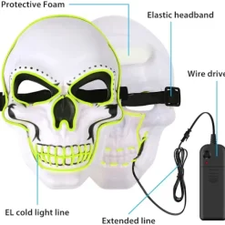 LED rensemaske, Halloweenmaske, LED-rædselsmaske i mørket, Halloween rensemaske, med 3 lystilstande, egnet til kostumelege-FA-