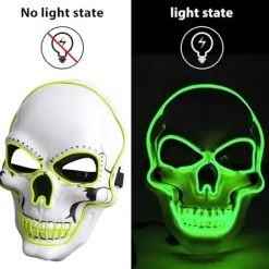 LED rensemaske, Halloweenmaske, LED-rædselsmaske i mørket, Halloween rensemaske, med 3 lystilstande, egnet til kostumelege-FA-