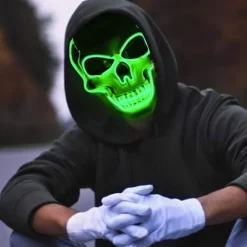 LED rensemaske, Halloweenmaske, LED skrækemaske i mørket, Halloween rensemaske, med 3 lystilstande, egnet til kostumelege-FF-
