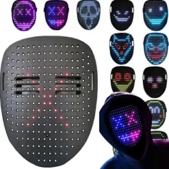 LED Selvlysende Maske med 50 Forudindstillede Mønstre, Skræmmende Skelet Ansigtsændrende Maske til Cosplay, Halloween & Kostumefester Black