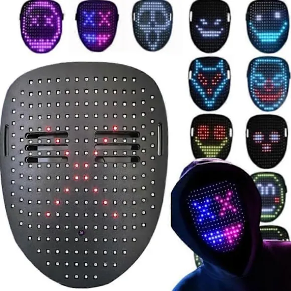 LED Selvlysende Maske med 50 Forudindstillede Mønstre, Skræmmende Skelet Ansigtsændrende Maske til Cosplay, Halloween & Kostumefester Black