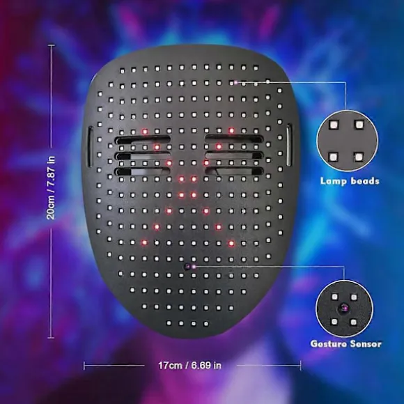 LED Selvlysende Maske med 50 Forudindstillede Mønstre, Skræmmende Skelet Ansigtsændrende Maske til Cosplay, Halloween & Kostumefester Black