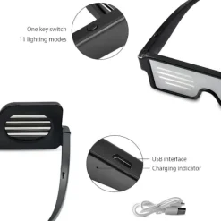 LED Trådløse Briller Festdekorationer USB-opladelige 11 Mønstre