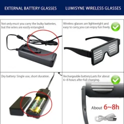 LED Trådløse Briller Festdekorationer USB-opladelige 11 Mønstre