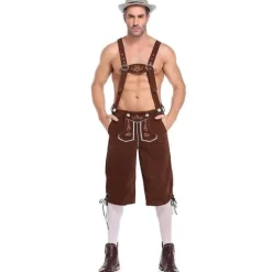 Lederhosen Mænd - Ægte Læder Ægte tysk Lederhosen-kompatibilitet med mænd, Oktoberfest-outfit - Kort Lysebrun brun M