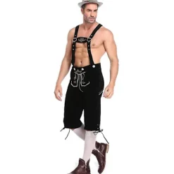 Lederhosen til mænd - Ægte læder, autentiske tyske Lederhosen til mænd, Oktoberfest outfit - sort-XF7- sort[mo] black M