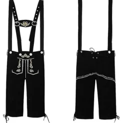 Lederhosen Voksne - Ægte Læder Autentiske Tyske Lederhosen Til Mænd, Oktoberfest Outfit Sort[YDE] Sort{F3441} Black L