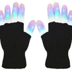 LED-handsker – Flerfarvede blinkende partyhandsker til Halloween & rave – Sort