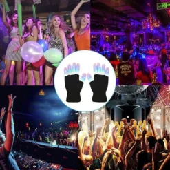 LED-handsker – Flerfarvede blinkende partyhandsker til Halloween & rave – Sort