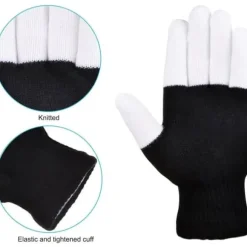LED-handsker – Flerfarvede blinkende partyhandsker til Halloween & rave – Sort