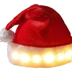 LED-julehat - Lysende nissehue, julehat til voksne, unisex plys behagelige julehatte