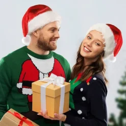 LED-julehat - Lysende nissehue, julehat til voksne, unisex plys behagelige julehatte