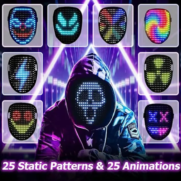 LED-maske med gestuskontrol, cool ansigtsmorfende maske, perfekt gave til Halloween, jul, fødselsdag, rollespil, fest-XF14-
