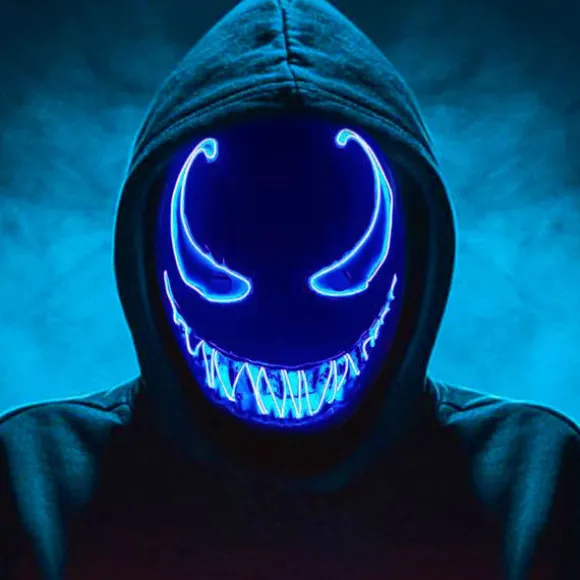 LED-maske til Halloween, LED-maske til Halloween, Purge-maske med 3 lysindstillinger, Lysende Halloween-maske til mænd, kvinder og børn, blå