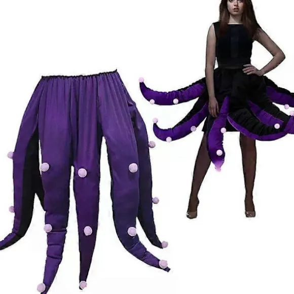 Lilla og sort blæksprutte nederdel med lange tentakler heksekostume havdyr voksen Halloween cosplay tøj til voksne unisex black Length 65cm