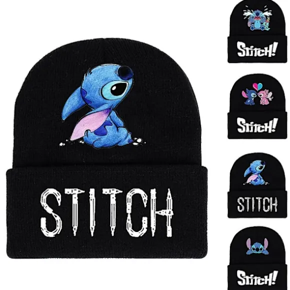 Lilo & Stitch Tegnefilm Karakter Trykt Strikket Beanie Hat Vinter Varmt Skihue Kvinder Mænd Gave