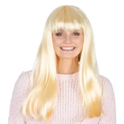 Lång Blond Peruk med Lugg Creme one size