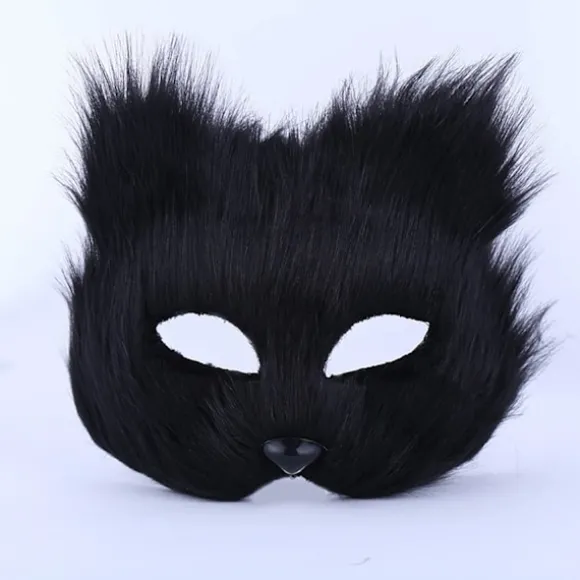 Lodden Rævemaske Halloween Cosplay Maske, Katte Maske til Påske Karneval Cosplay Party (Sort)