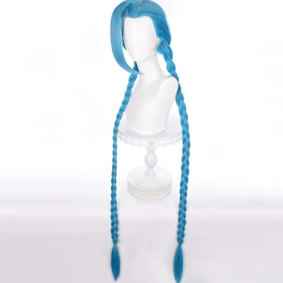 LOL Character Jinx Cosplay paryk Blå lang paryk 120 cm Y
