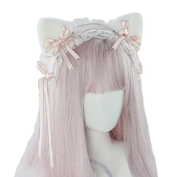 Lolita Katteører Diadem Stuepige Blonde Hår Fest Tilbehør Søde Hårbånd Sød Hårnål Sort pink