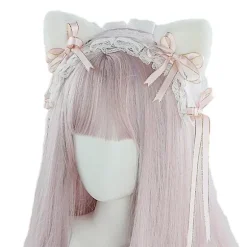 Lolita Katteører Diadem Stuepige Blonde Hår Fest Tilbehør Søde Hårbånd Sød Hårnål Sort pink