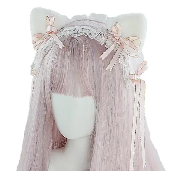 Lolita Katteører Diadem Stuepige Blonde Hår Fest Tilbehør Søde Hårbånd Sød Hårnål Sort pink