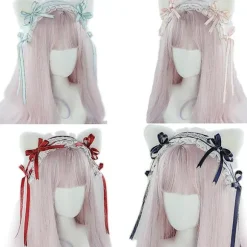 Lolita Katteører Diadem Stuepige Blonde Hår Fest Tilbehør Søde Hårbånd Sød Hårnål Sort pink