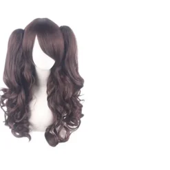 Lolita Lang Krøllet Clip-On Hestehale Cosplay Paryk, Dobbelt Hestehale Tiger Clip Lang Krøllet Paryk (brun), wz-1350 (FMY)