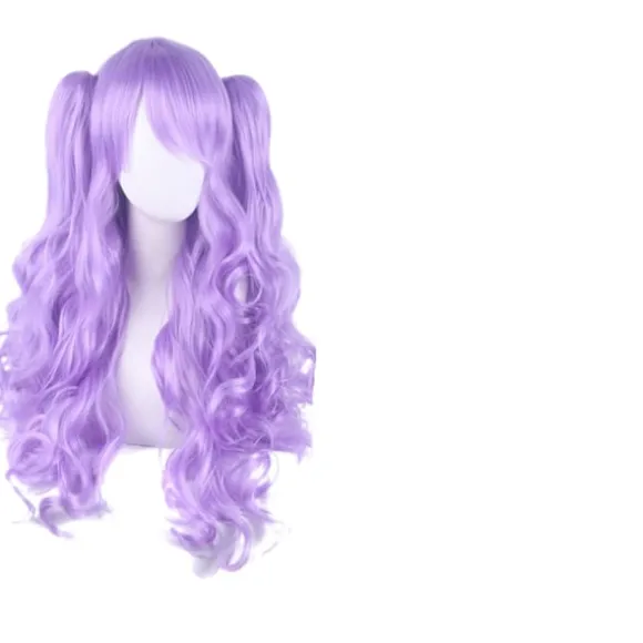 Lolita Lang Krøllet Clip-On Hestehale Cosplay Paryk, Dobbelt Hestehale Tiger Clip Lang Krøllet Paryk (Lys Lilla), CJY